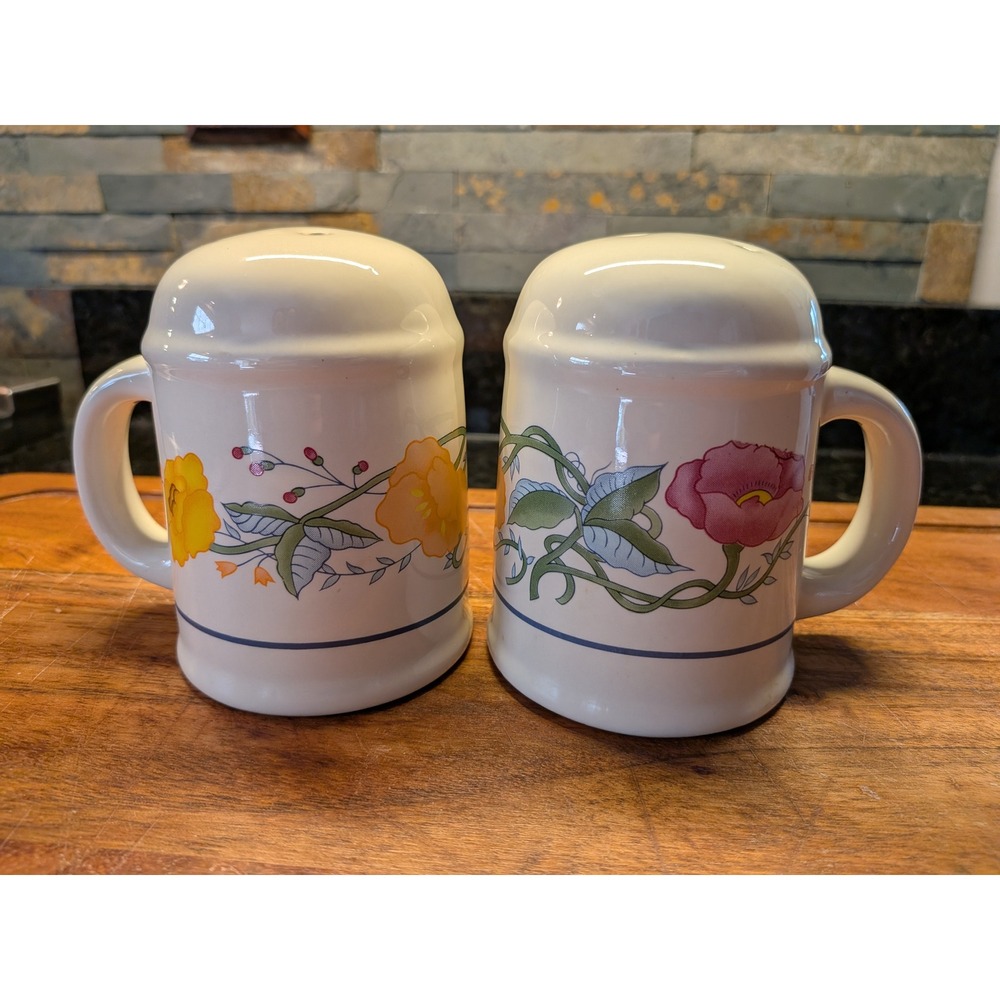 Vintage Floral Mug Salt and Pepper Shakers Ceramic Poppy Design with Handles